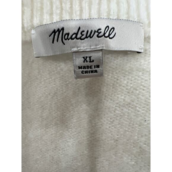 Madewell Cream Pom-Pom Sweater XL V-Neck Merino Wool Blend Cozy Soft Knit Sale!! - Picture 3 of 8